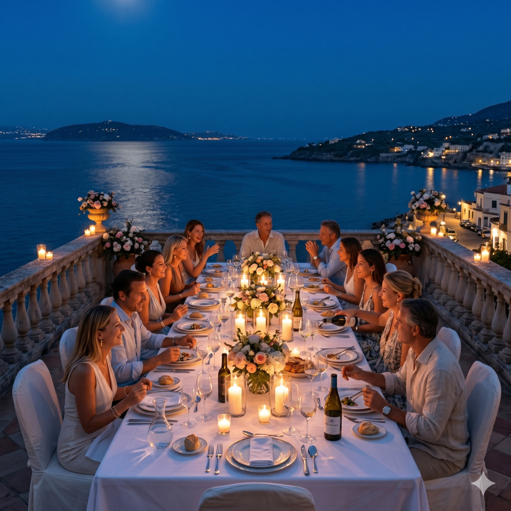 Tavola conviviale apparecchiata per la cena